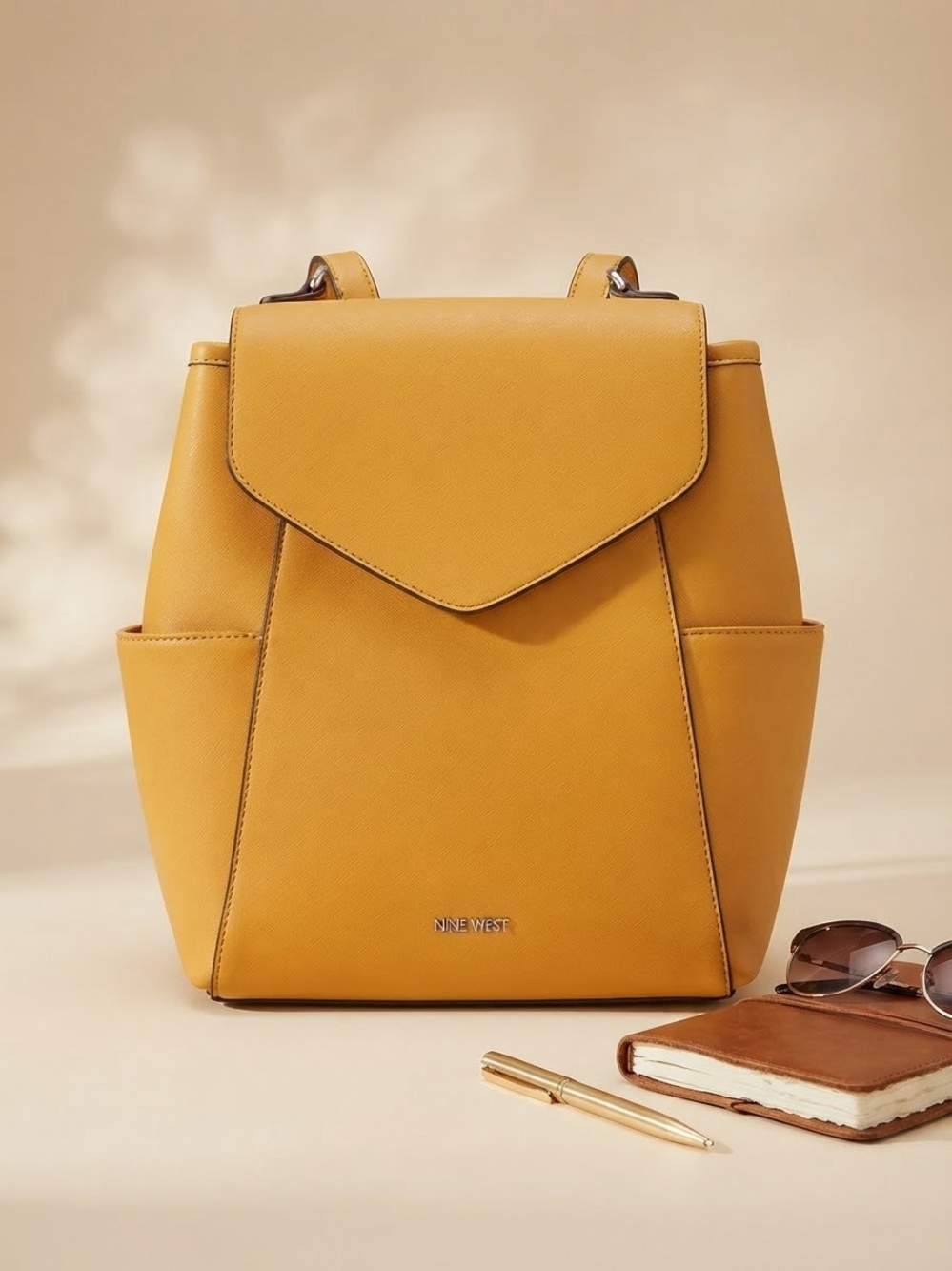 Nine West Mustard Structured Flap Backpack